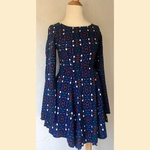 Geometric Long Sleeve Skater Dress